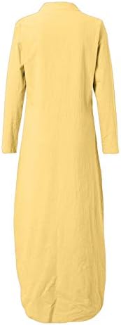 שמלת Tifzhadiao Maxi לנשים שרוול ארוך עמוק v צוואר שמלות ארוכות מזדמנים שמלת פשתן כותנה טרנדית שמלת