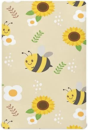 גיליונות עריסה של חמניות דבורים לבנים חבילות חבילות ומשחקים סדינים סמיני עריסה מיני רכים סדיני עריסה