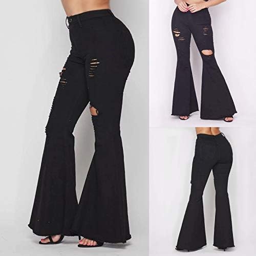 Lariau Strets Jeans לנשים בצבע דקיקות רזות מתרחבות במצוקה מוצקה מכנסי מכנסי מכנסי