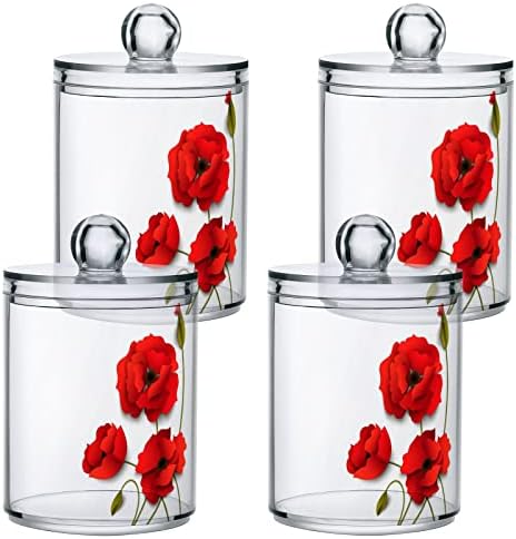 Yyzzh די אדום פרחים עיצוב נייר פרחים הדפס פרחוני 4 חבילה מתקן מחזיקי QTIP לכדור כותנה של כותנה כפפות