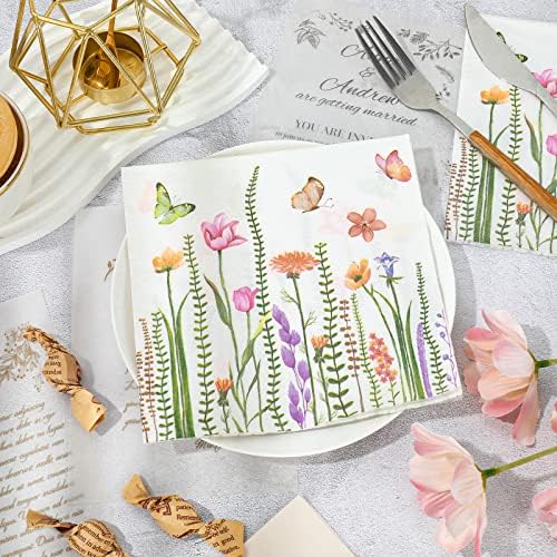 כל עיצוב 80 מארז מפיות ארוחת צהריים פרחוניות חד פעמיות נייר אביב מפיות דקורטיביות פרחי פרפרים פורחים