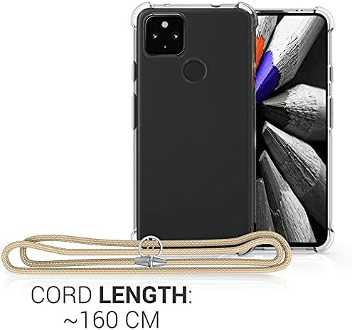 מארז KWMobile Crossbody תואם למארז Google Pixel 4A 5G - כיסוי טלפון TPU ברור עם רצועת כבל שרוך - זהב