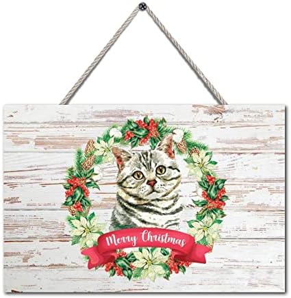 דלת כניסה לחג המולד חתול חתול חג המולד הזר הולי בלוק עץ לוחית עץ שלט עץ פלאק קישוטי דלת חג המולד לסלון