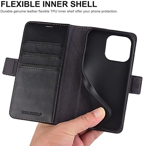 נרתיק ארנק לאייפון 13 מיני, נרתיק עור אמיתי עם נרתיק פנימי עמיד בפני זעזועים, מחזיק כרטיס אשראי חסימת