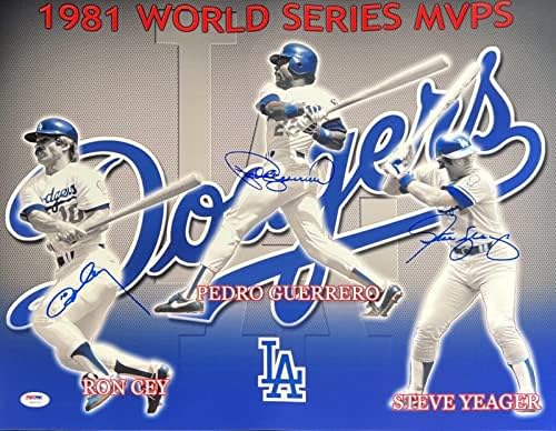 רון קיי, פדרו גררו, סטיב ייגר - לה דודג'רס חתום על 16x20 צילום PSA W04315 - תמונות MLB עם חתימה