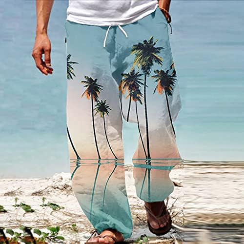 מכנסי גברים עם כיסים קיץ מכנסיים מזדמנים נוחים אצטקים הדפסים המותניים המותניים באורך מלא מכנסי טיול