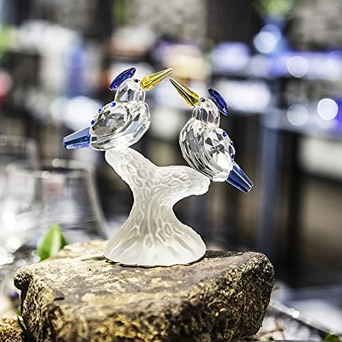 QFKRIS ציפורי קריסטל ציפורים כחולות צלמיות אספנות פסלון זכוכית פסלון של בעלי חיים לקישוט בית שולחן