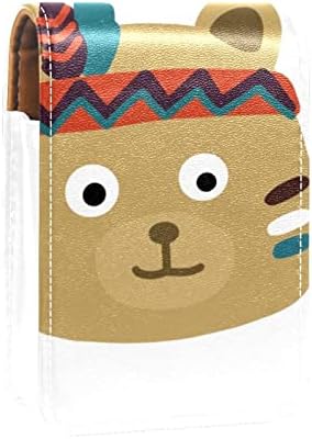 מיני איפור תיק עם מראה, מצמד ארנק מעוור שפתון מקרה, קריקטורה שבטי בעלי החיים דוב הודי
