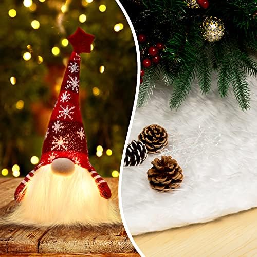 חצאיות גנום מואר חג המולד וחצאיות עץ חג המולד 48 אינץ 'מחצלת עץ פרווה לבנה