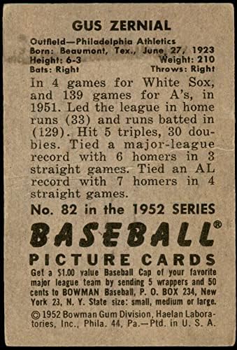 1952 Bowman 82 Gus Zernial Philadelphia Athletics VG Athletics