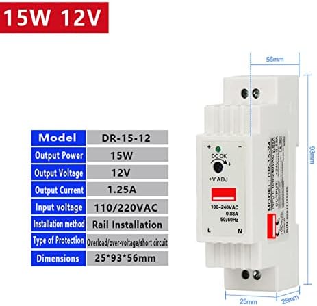 DJDLFA DIN תעשייתי אספקת חשמל מיתוג DR-15 15 וו פלט יחיד 5V 12V 24V AC AC ל- DC ממיר מתג כניסה 110/240VAC