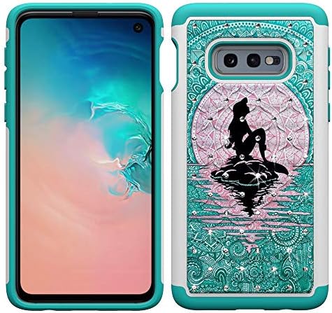 מקרה Galaxy S10E, Samsung Galaxy S10e Case, בת הים עם דפוס ירח כבד חובה אטום זעזועים משובצת ריינסטון