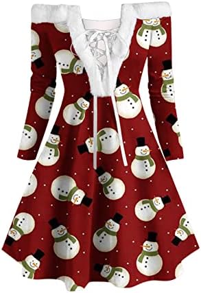 שמלת חג מולד לנשים סקסיות מחוץ לכתף תחרה למעלה V שמלת קטיפה של צוואר חג המולד גרפיקה גרפיקה רופפת שמלות