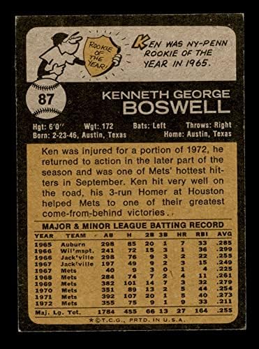1973 Topps 87 קן בוסוול ניו יורק מטס VG Mets