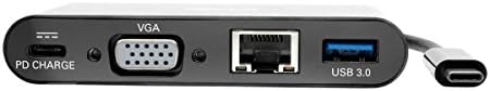 Tripp Lite USB C ל- VGA Multiport Adapter Converter Station Station W/ USB-A Hub, USB-C טעינה PD, Gigabit