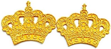 הסט של 2 זעיר. מיני נסיכה זהב כתר זהב לוגו מצויר חמוד אפליקציה רקום תפור על ברזל על טלאי לתרמילים ג'ינס