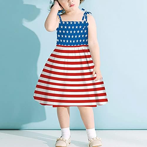 שמלה מזדמנת של Hhseyewell USA USA של יולי פסים כוכבים הדפסים תלבושות חצאית מסיבות ללא שרוולים לילדים