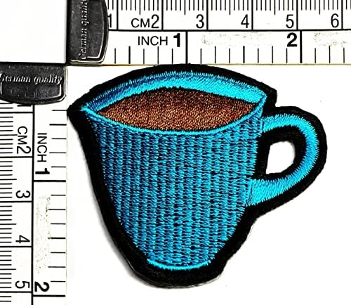 קליינפלוס 3 יחידות. קפה משקאות לשתות חמוד כחול כוס תיקון רקום תג ברזל על לתפור על סמל עבור מעילי ג '