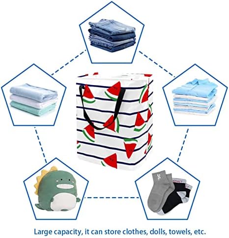 פרוסות אבטיח על פסים ימיים הדפס סל כביסה מתקפל, סלי כביסה עמידים למים 60 ליטר אחסון צעצועי כביסה לחדר