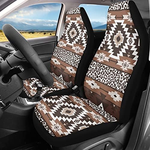 נמר קולדנייר שבטי שבטי אצטק מכונית מכונית מכסה מושבים קדמיים בלבד, מגן מושב דלי נושם מתאים לרוב המכוניות,