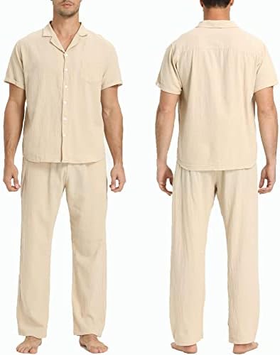 יוגו פשתן מגברים מגדירים תלבושות: כפתור חוף 3 חלקים למטה חולצות מכנסיים רופפים מזדמנים חליפות הליכה