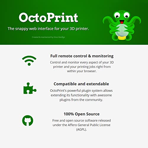 Octoprint מדפסת תלת מימד שלט רחוק שלט רחבי Webserver System Pre-Flash ו- PIRNAN
