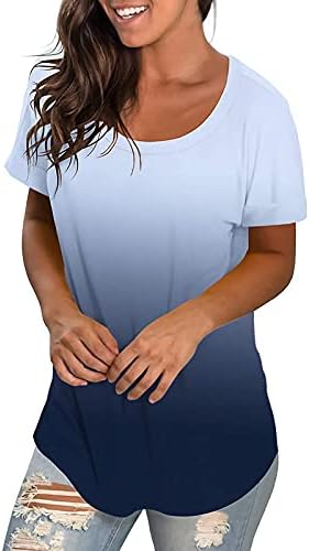 נשים חולצות קצר שרוול קיץ קל משקל כושר רופף טרנדי מקרית כיכר צוואר חולצות בציר שיפוע