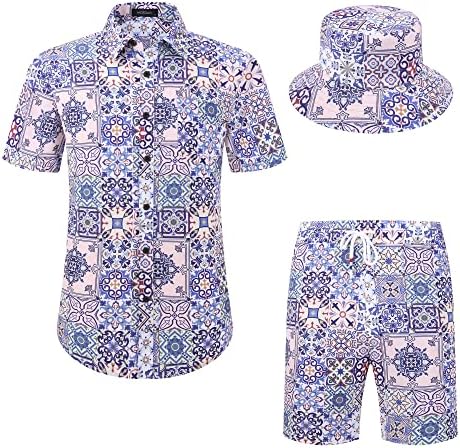 חולצת הוואי גברים של MCEDAR ותלבושות חופשה קצרות של שני חלקים מגדירים כפתור מזדמן במורד חליפות פרחוניות