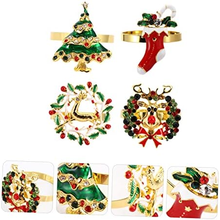 טוינדונה 4 יחידות חג המולד אבזם אבזם וינטג 'טבעות ריינסטון טבעת סנטה מפיות