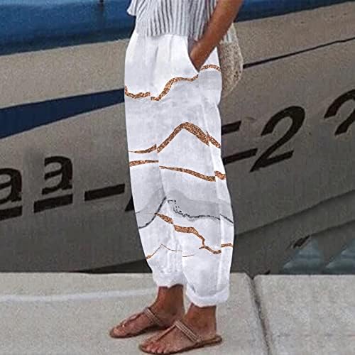 קיץ מזדמן כותנה פשתן מכנסיים לנשים בבאגי ישר רגל מכנסיים גבוהה מותן חוף מכנסיים עם כיסי נוחות מכנסיים