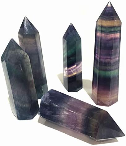 Kinduflel Fluorite טבעי קריסטל צבעוני פסים פלואוריט 4-7 סמ קוורץ גביש נקודת אבן ריפוי משושה שרביט אבן