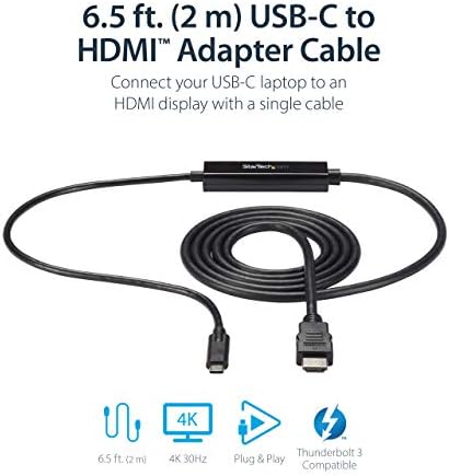 Startech.com 6ft USB -C לכבל HDMI - כבל מתאם USB Type -C עד HDMI - 4K 30Hz - שחור - מלאי מוגבל, ראה