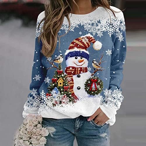 נשים חמוד מצחיק איש שלג חולצות החג שמח גרפי רופף חולצות ארוך שרוול מודפס חולצות