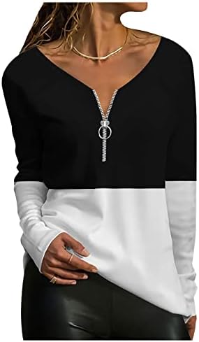 נשים נופלות עם שרוול ארוך טוניקה חולצות לבושות v צוואר רוכסן טוניקה