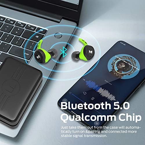 אלוף מפלצת, אוזניות אלחוטיות אמיתיות, Bluetooth 5.0 IPX8 אוזניות ספורט אטומות למים עם APTX Deep Bass,