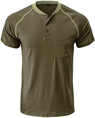 חולצות הנלי של פיקליון לגברים כפתור שרוול קצר בצבע מוצק חולצות כותנה עם כיס חזה