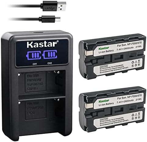KASTAR 2-PACK NP-F570 סוללה ו- LED2 מטען USB תואם ל- CCD-RV100 CCD-RV200 CCD-SC5 CCD-SC6 CCD-SC7 CCD-SC8