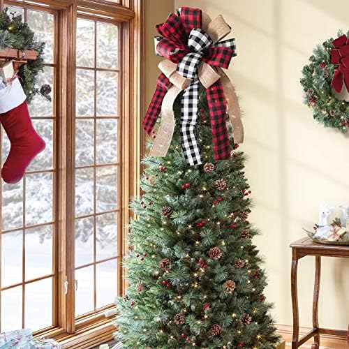 טופר עץ חג המולד - קשת דקורטיבית משובצת באפלו משובצת קשת דקורטיבית שחורה - קישוטי חג המולד כפריים עיצוב