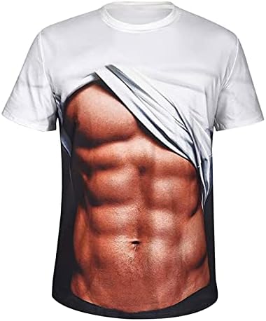 חולצת שרירים מזויפת לגברים רזה מתאימים צוואר עגול שרוול קצר בגדים חידושים