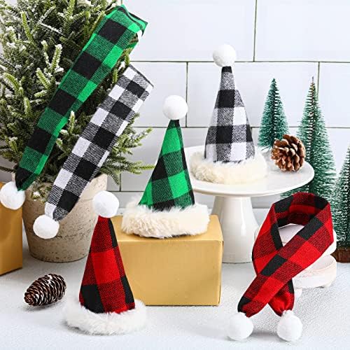 כובע חג המולד של 6 מחשבים עם כלב עם כלב צעיף חג המולד כובעי סנטה מתכווננים צעיפי כלב חג המולד מתכווננים