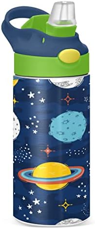 Kigai Doodle Planet Cuatt Children בקבוק מים עם מכסה קש, כוס נירוסטה מבודדת לשימוש חוזר לשימוש לפעוטות,