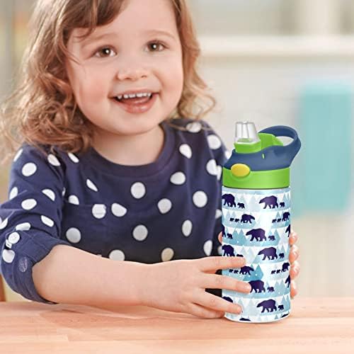 בקבוק מים של זאויה קוטב דוב ילדים עם מכסה קש כפול קיר כפול מבודד נירוסטה לנירוסטה לשימוש חוזר עבור בנות