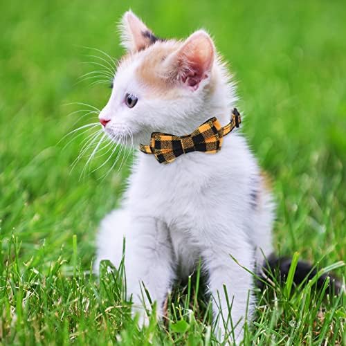 צווארון חתול 2/4 מארז עם קשת ופעמון, מתכוונן 7-12 אינץ חתלתול קולרים בטיחות חמוד משובץ חתול עניבת פרפר