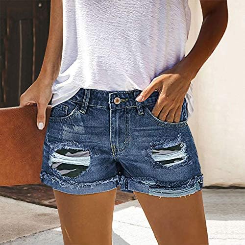 מכנסיים קצרים של נשים ג'ינס קיץ מזדמן מותניים מזדמנים מכנסיים קצרים במצוקה חופשה במצוקה חוף מכנסיים