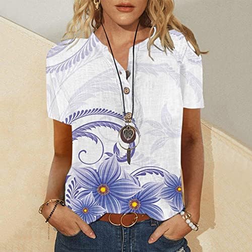 Adpan חולצות שרוול קצר לנשים קיץ כפתור מודפס כפתור מודפס חולצת טי חולצה