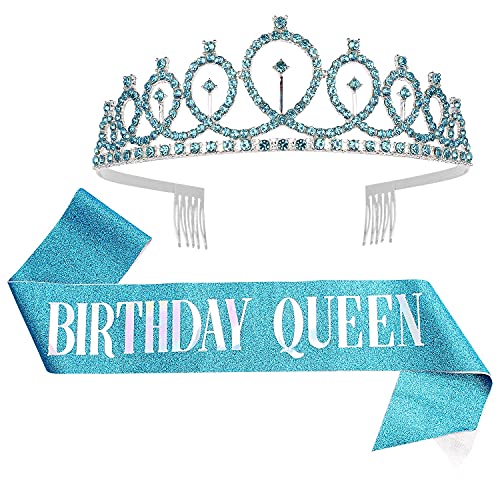 יום הולדת מלכת אבנט & מגבר; ריינסטון נזר ערכת קוקיד כחול יום הולדת אבנט ונזר לנשים יום הולדת קישוט סט