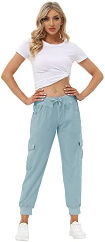 מכנסי מטען לנשים מכנסיים קלים מכנסיים עם מותניים אלסטיים טיולים חיצוניים מכנסי טרנינג מזדמנים מכנסיים