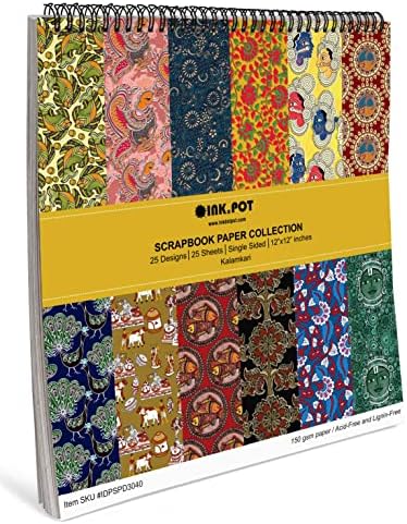 Inkdotpot 25 גיליונות Kalamkari Scrapbook Paid Paid 12x12- נייר גרביים חד צדדי- צבעוני נייר קרטון גרוט