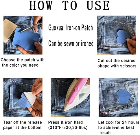 Guokuai 12 חלקים ברזל בד פרימיום ברזל על טלאים לתיקון בגדים ג'ינס גווני כחול בתוך ג'ינס ותיקון בגדים