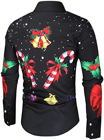 חולצות חג מולד xxbr לגברים, מצחיק 3D חג המולד סנטה קלאוס חתול מודפס צמרמורות שרוול ארוך כפתור למטה מפלגה